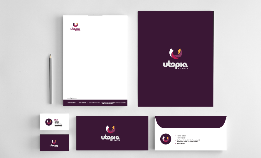 Branding Collateral that Emirates Graphic agency developed for Utopia consulting firm.